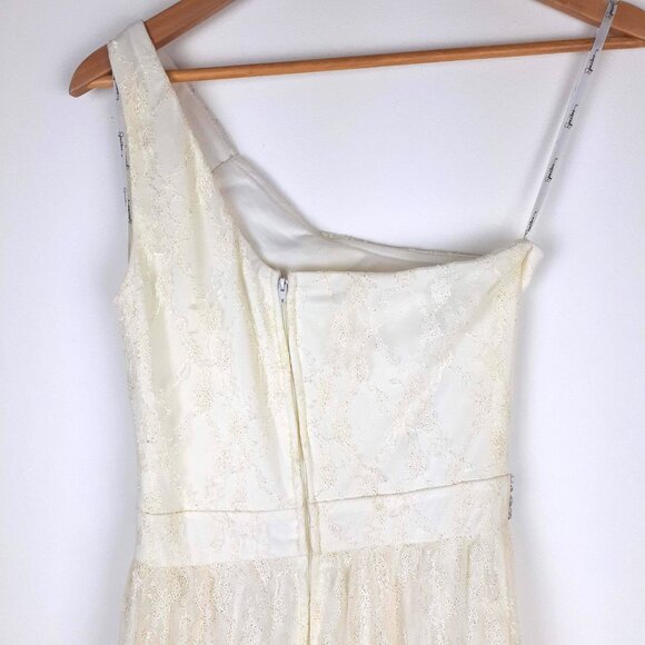 Ivory Lace Gown Size 5. Fairy Greek goddess one shoulder rhinestones prom formal - Picture 10 of 14